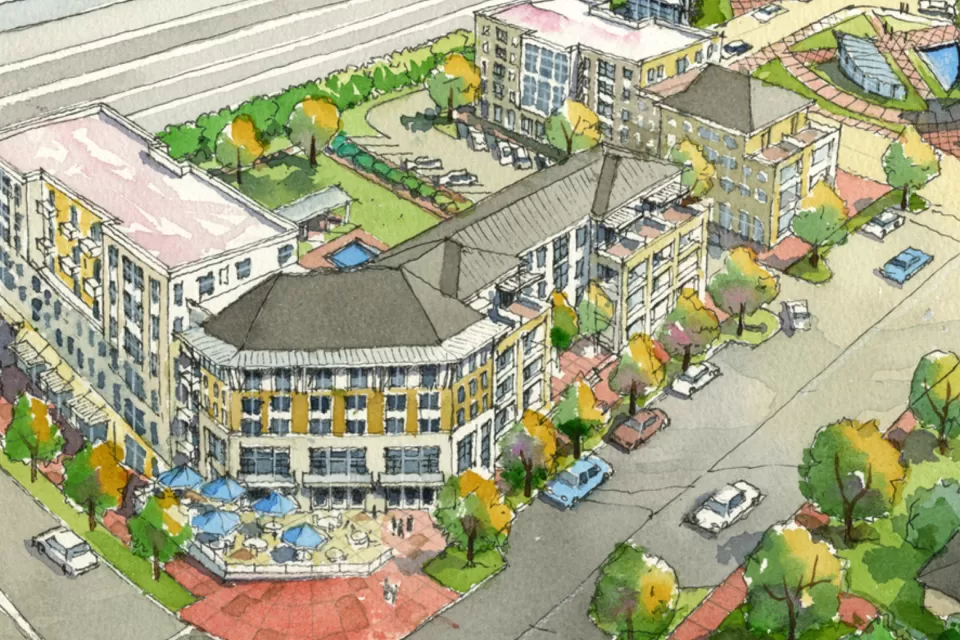 Drawing of mixed-use development at Edgewood/Candler Park station in Atlanta